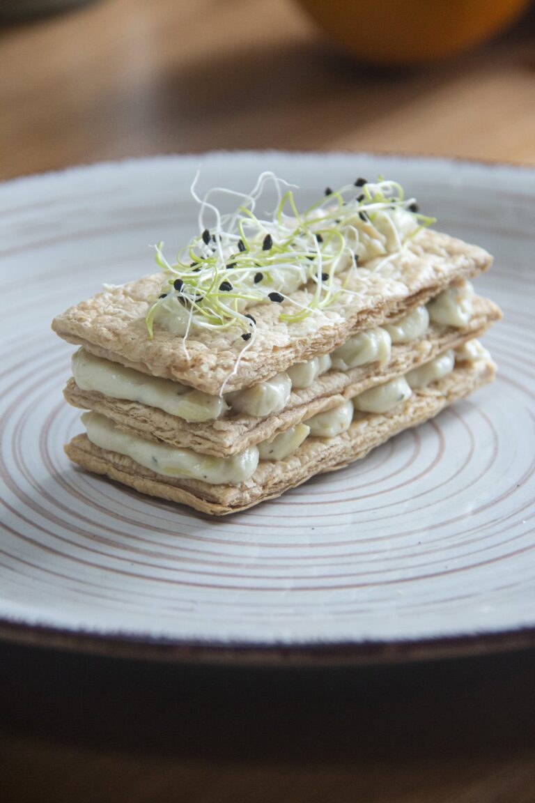 Milhojas de puerro, naranja y jengibre