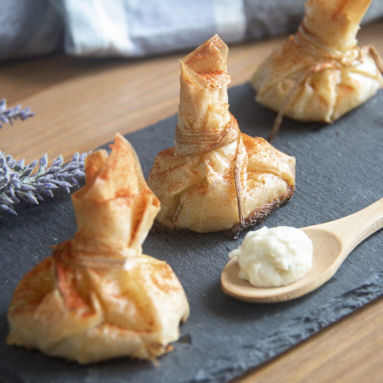 bombones de puerro y gambas